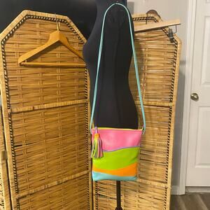iii New York Genuine Leather Colorblock Crossbody Bag rainbow Retro Y2K purse